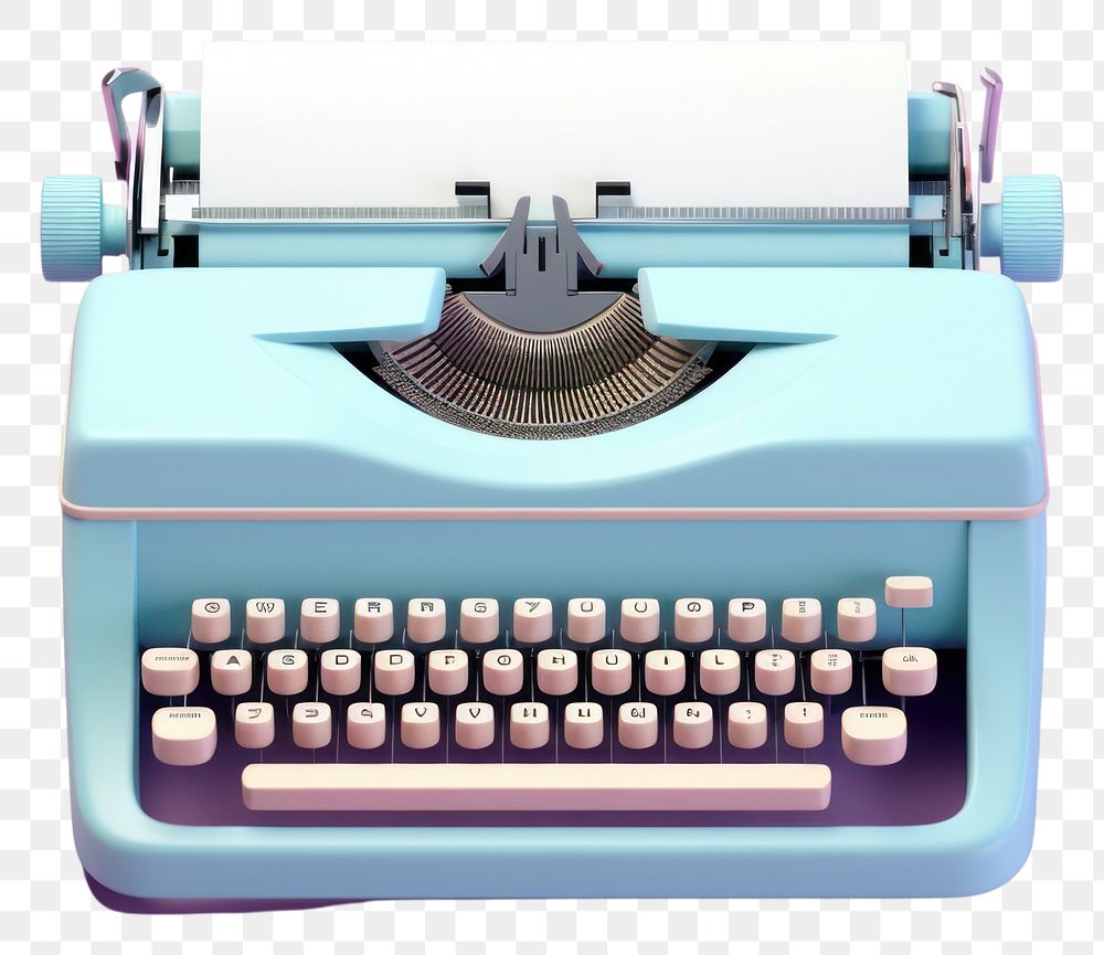 PNG  Blue typewriter with paper in text correspondence electronics.