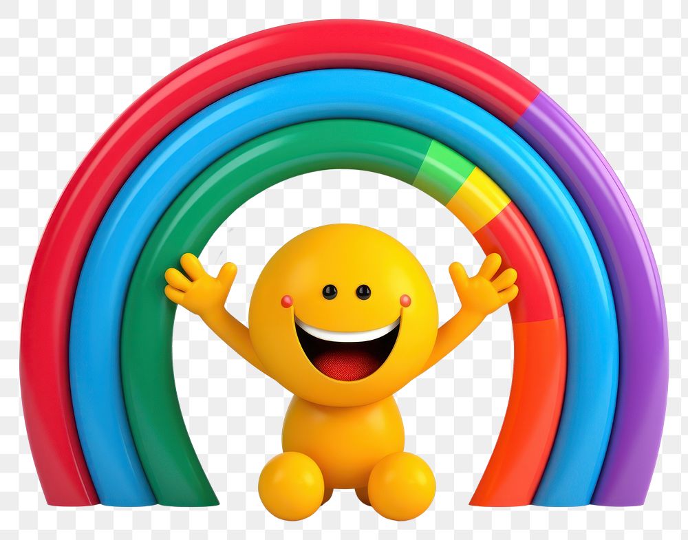 PNG  Happy arch rainbow character with jumping legs cute toy white background.