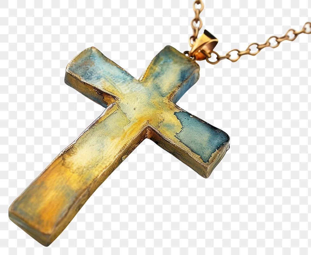 PNG  Watercolor illustration cross pendant crucifix symbol spirituality.