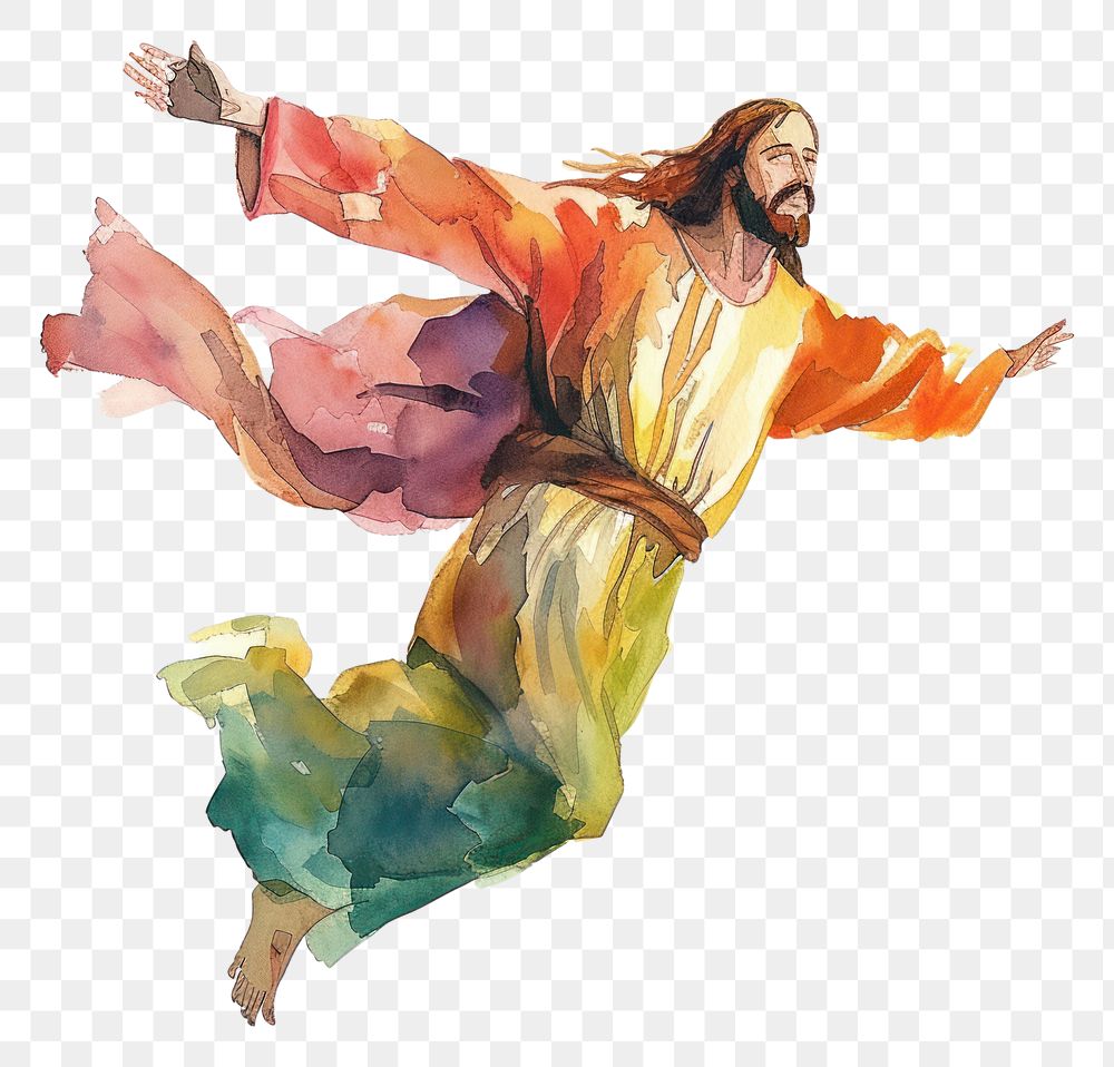 PNG  Watercolor illustration jesus flying adult spirituality creativity.