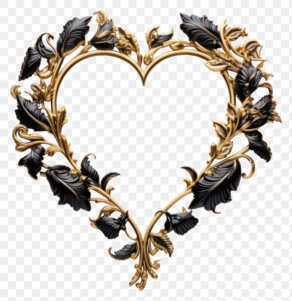 PNG Black gold Heart design frame vintage jewelry brooch heart