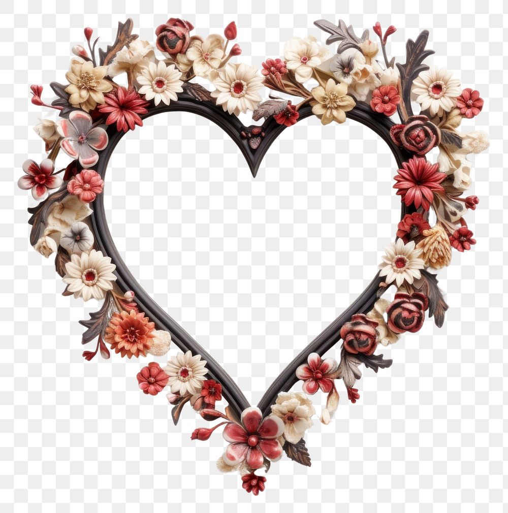 PNG Floral Heart design frame vintage jewelry flower heart.