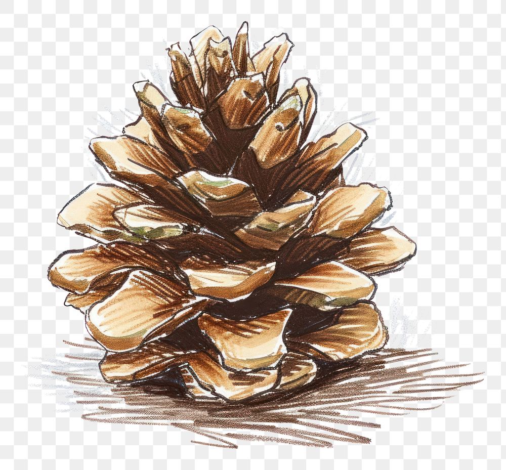 PNG  Hand-drawn sketch pine cone drawing plant tree.