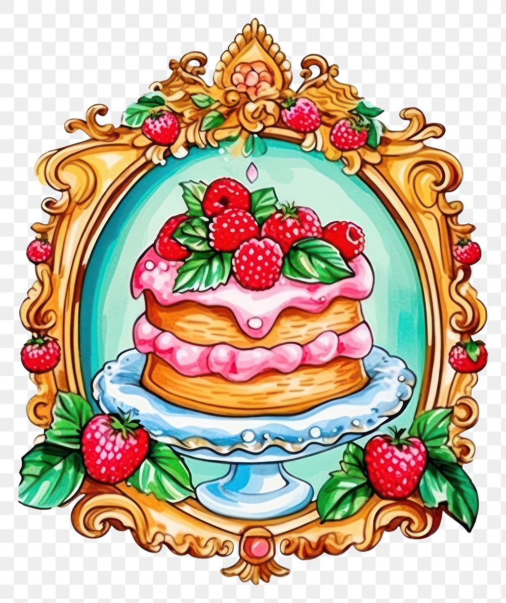 PNG  Cake printable sticker strawberry dessert fruit.