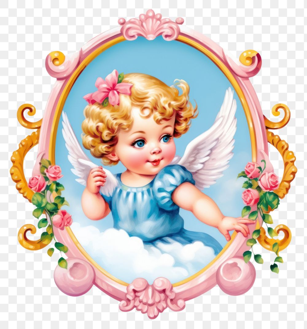 PNG  Angel printable sticker cute baby doll.