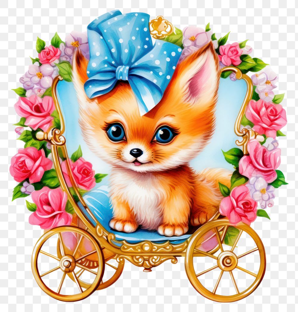 PNG  Baby fox printable sticker carriage vehicle mammal.
