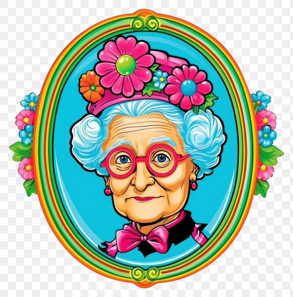 PNG  Grandmother printable sticker portrait glasses pattern.