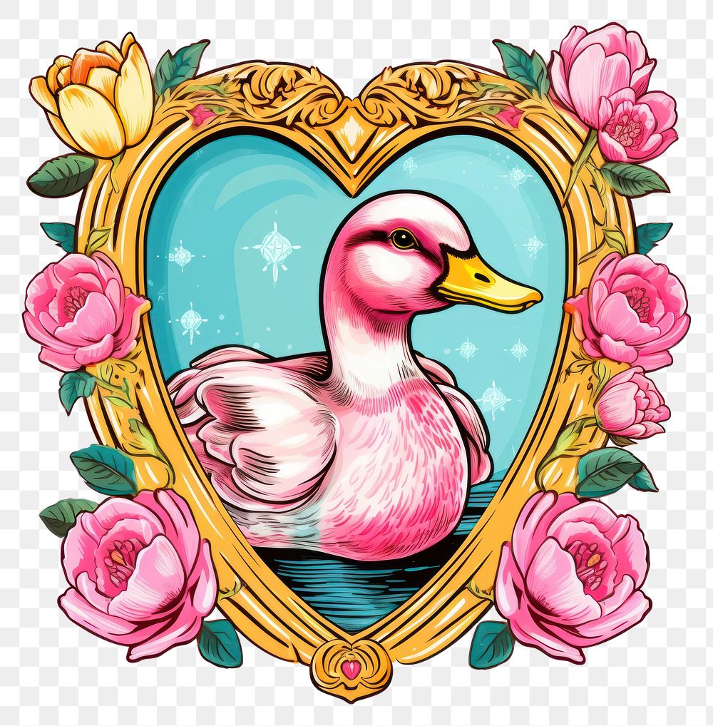 PNG  Duck printable sticker heart bird representation.