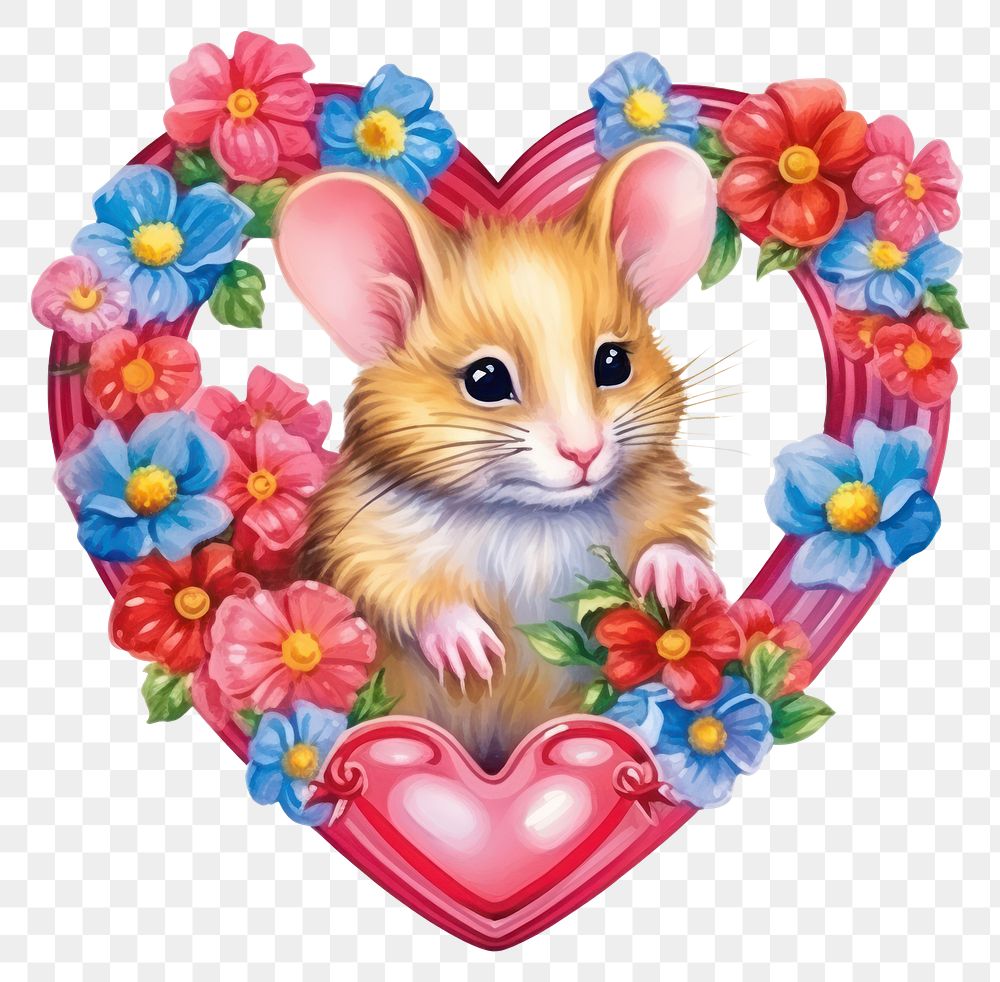 PNG  Mouse printable sticker mammal animal heart.