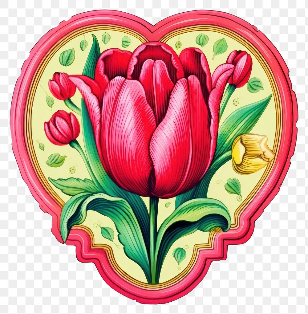 PNG  Tulip printable sticker flower plant heart.