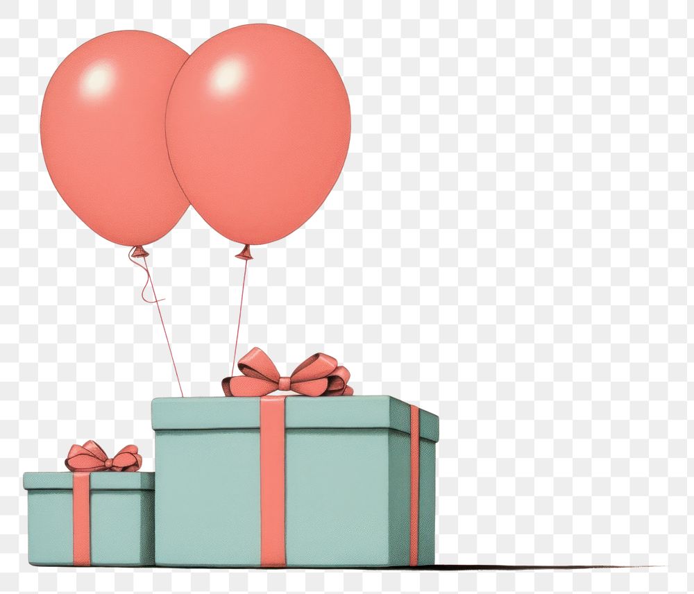 PNG Litograph minimal birthday cake balloon gift box.