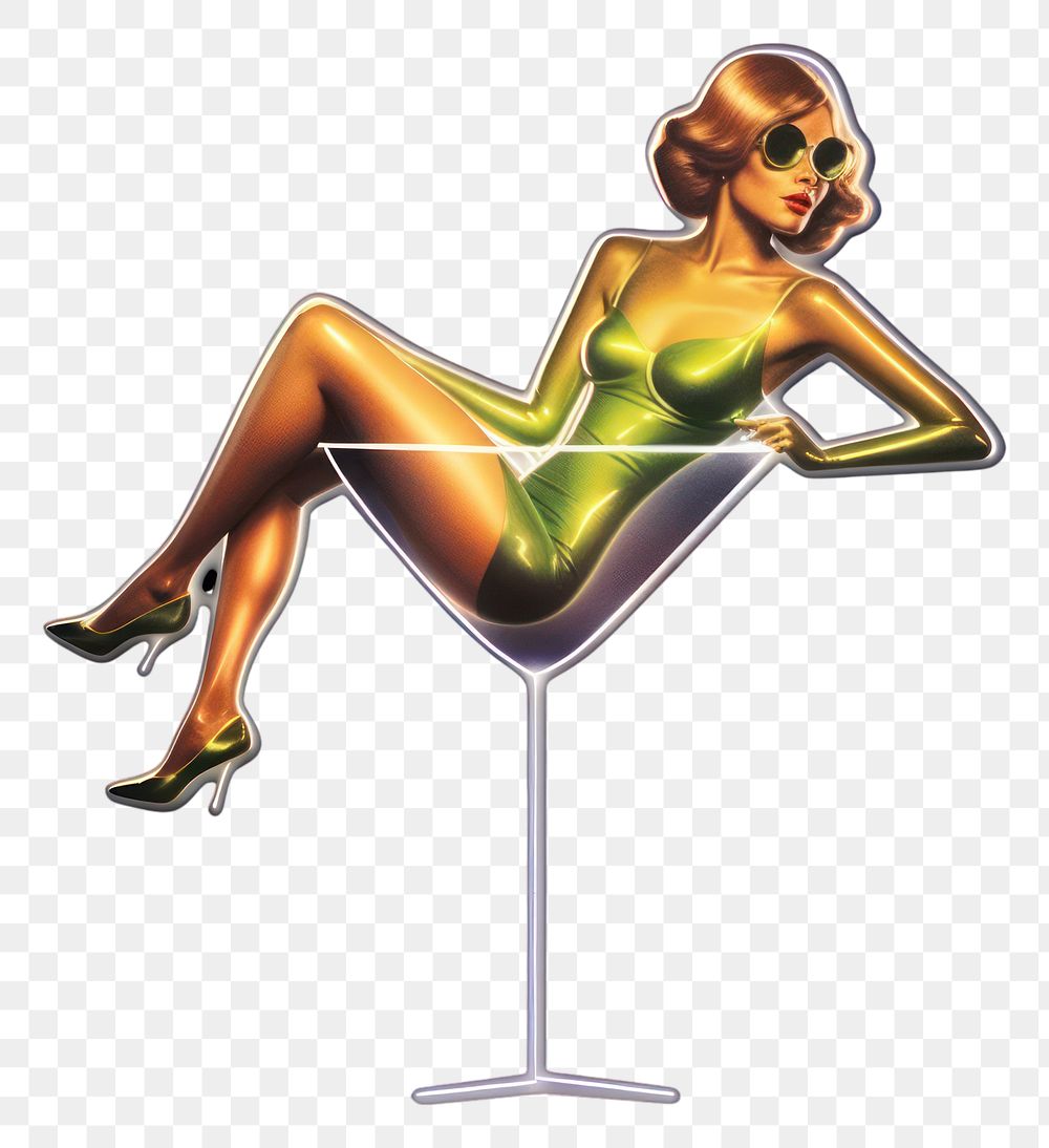 PNG Woman sitting on a cocktail glass adult art cosmopolitan