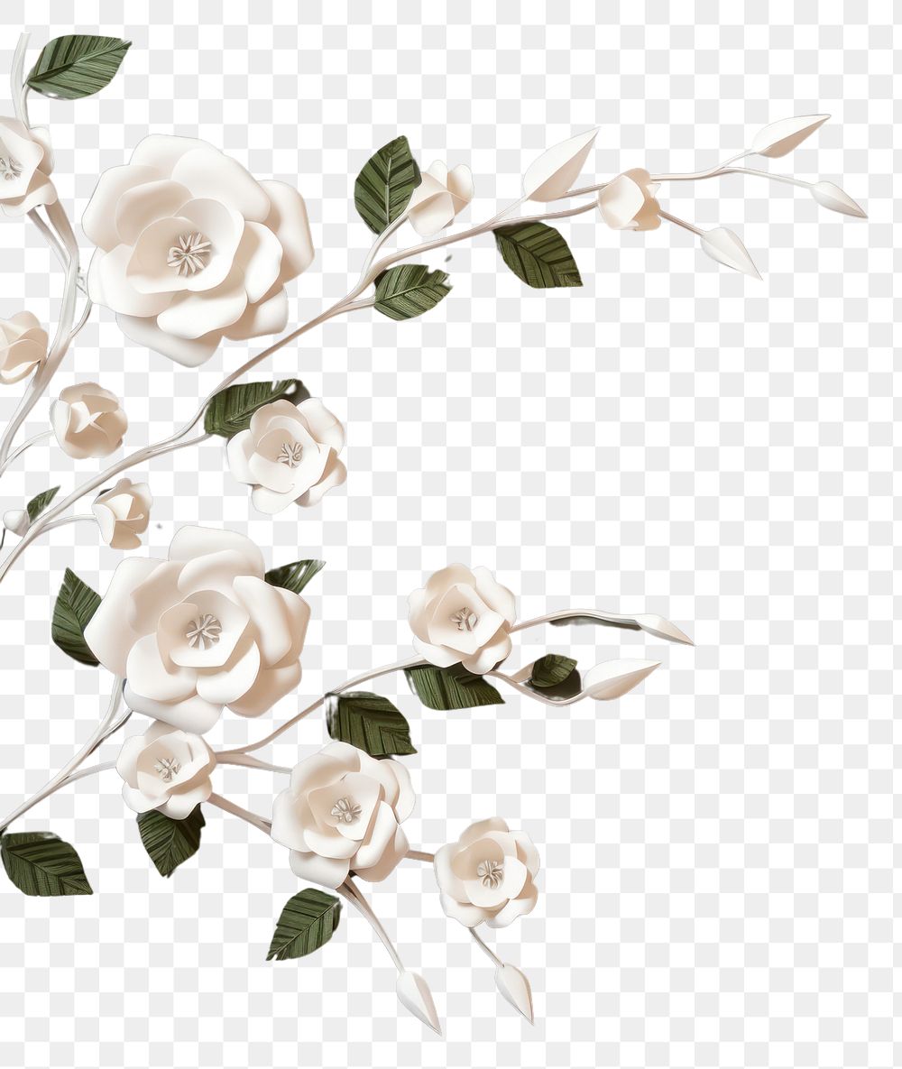 PNG White rose floral border flower pattern plant.