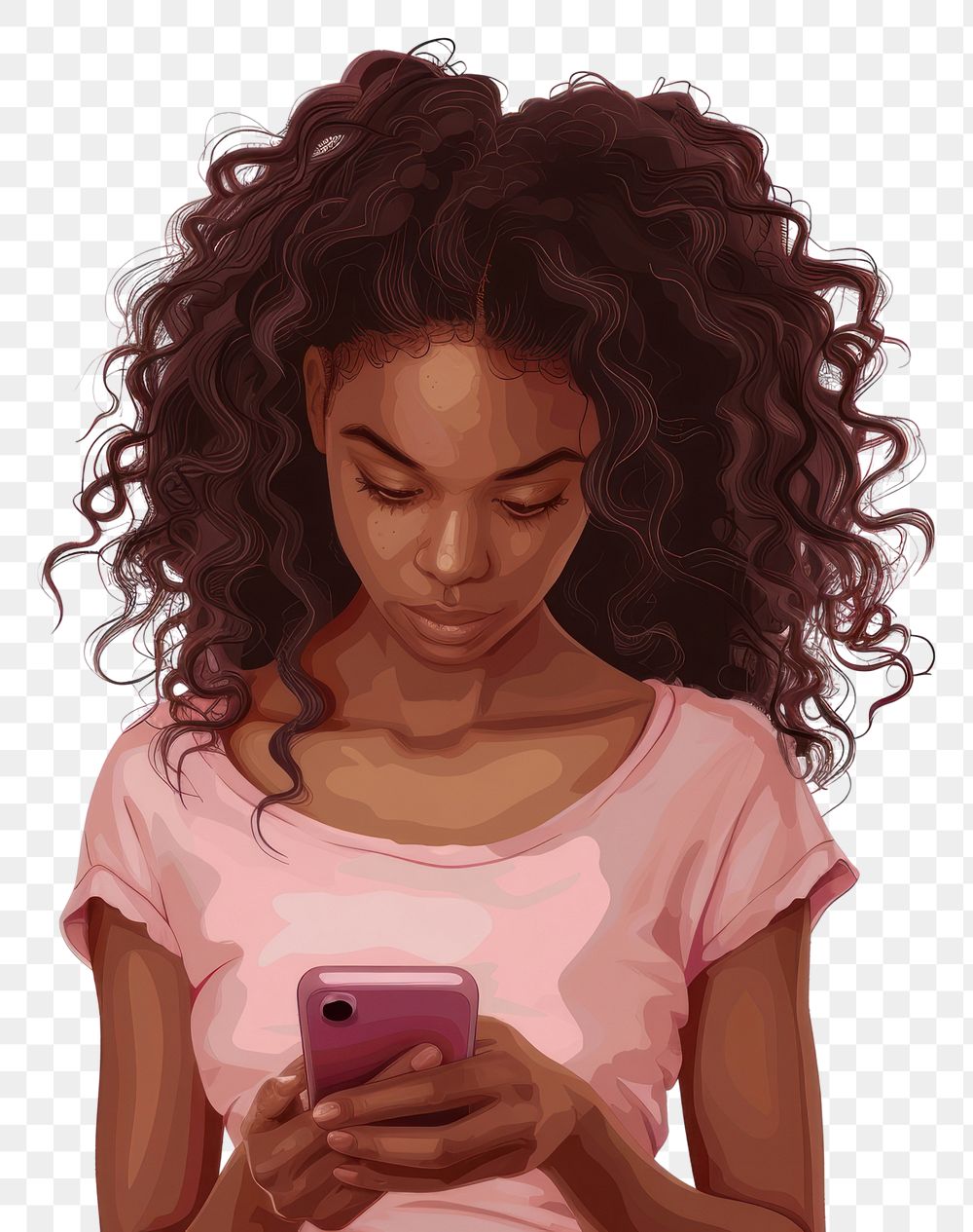 PNG Young african american girl using phone adult white background portability.