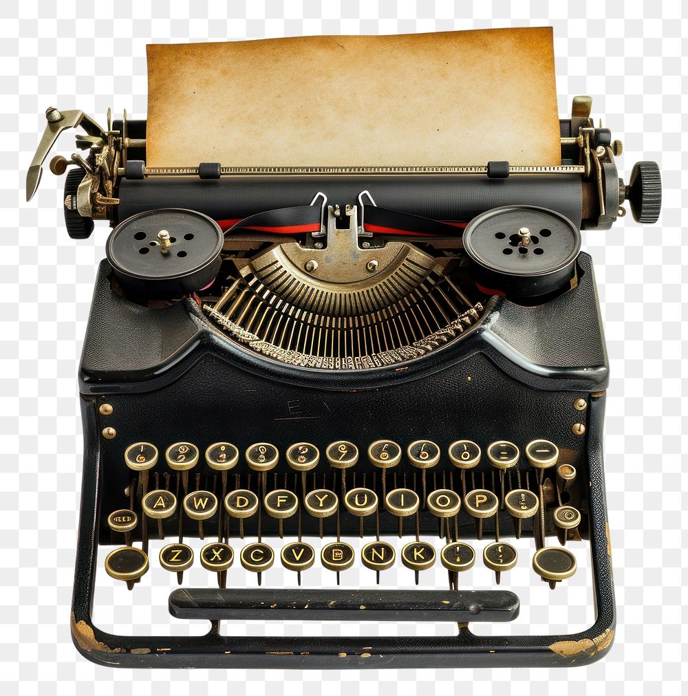 PNG A retro black typewriter with an empty page white background correspondence electronics.