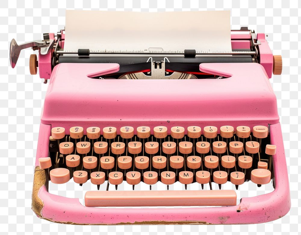 PNG A retro pink typewriter with an empty page white background correspondence electronics.