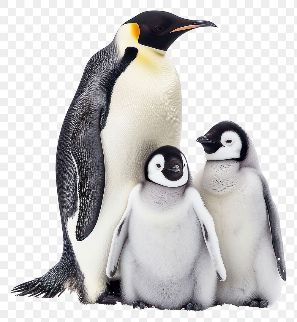 PNG Cute penguins family animal bird white background.