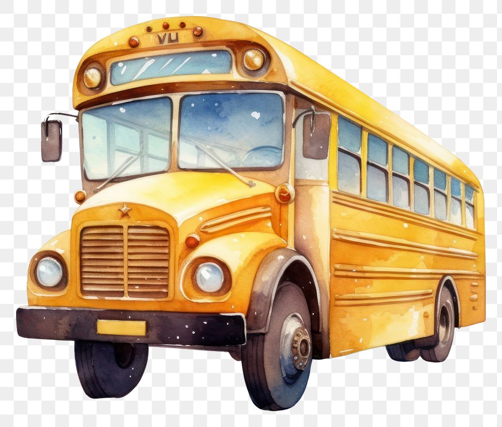 PNG School Bus in Watercolor style bus vehicle white background.
