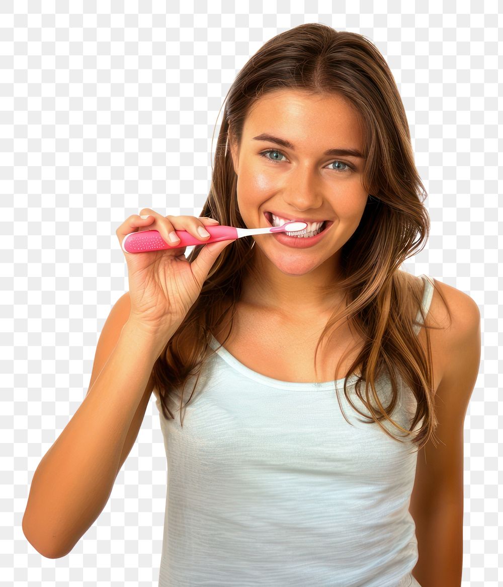 PNG  Person brushing teeth toothbrush white background happiness.