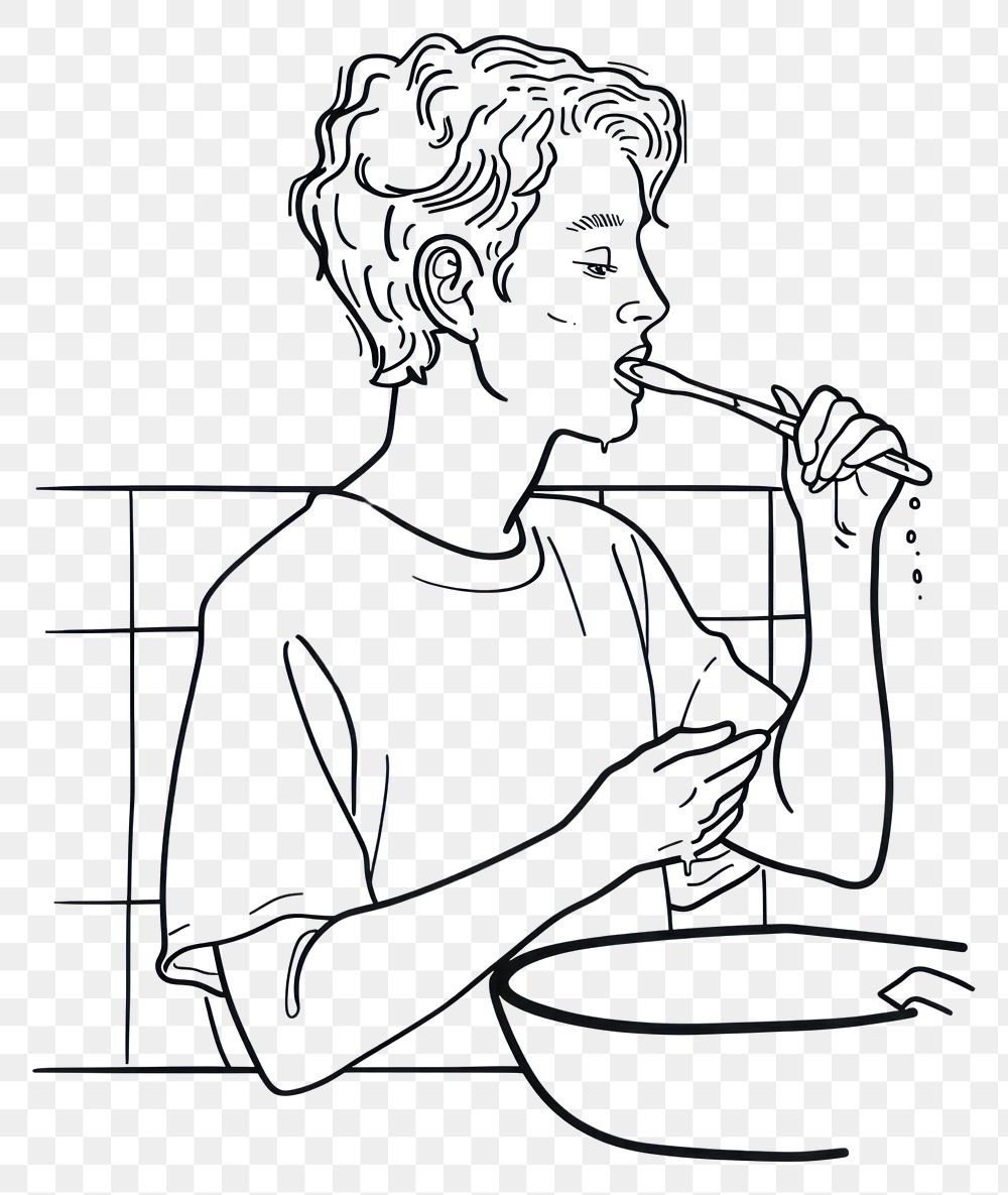 PNG  Person brushing teeth sketch drawing doodle.