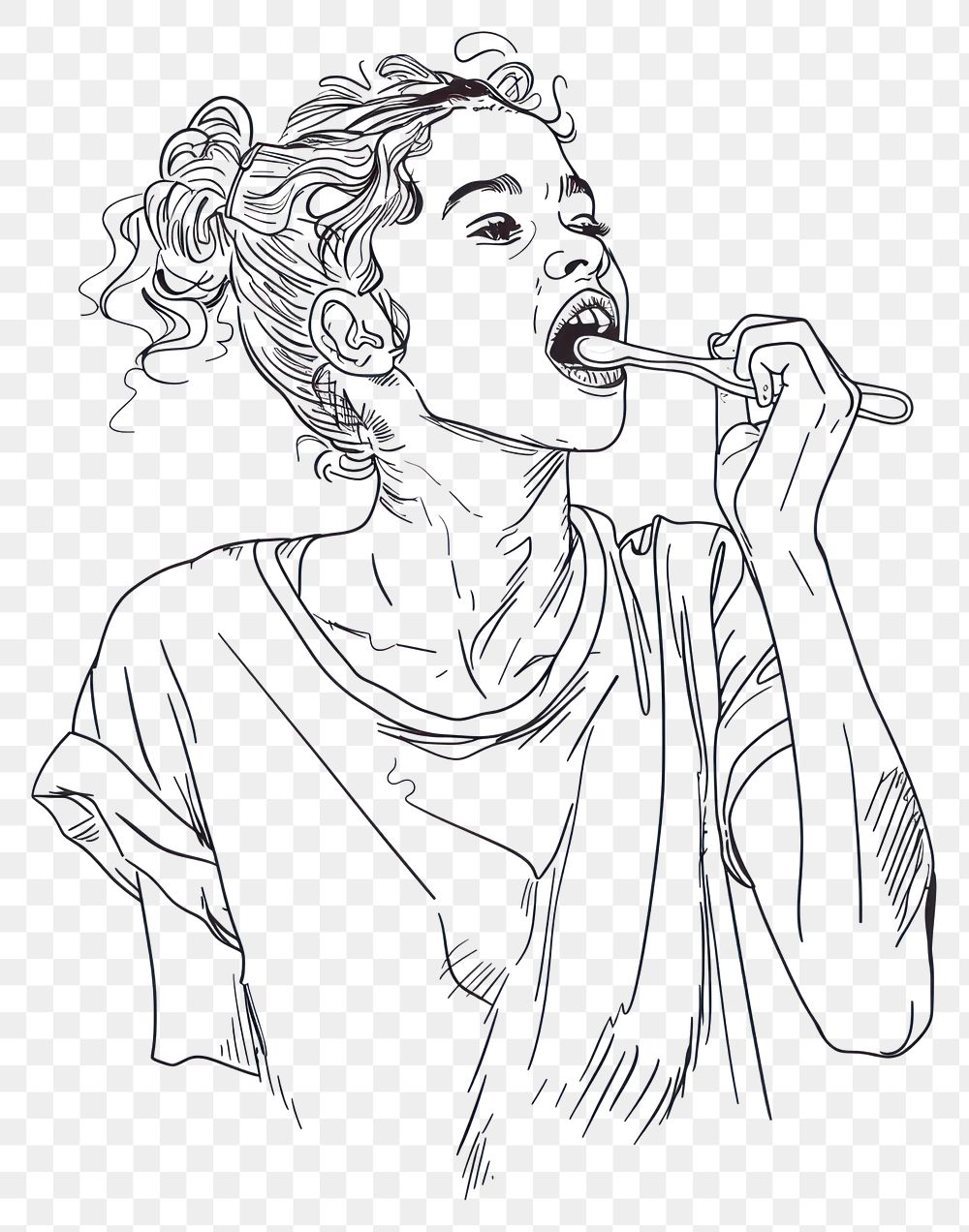 PNG  Person brushing teeth sketch drawing doodle.