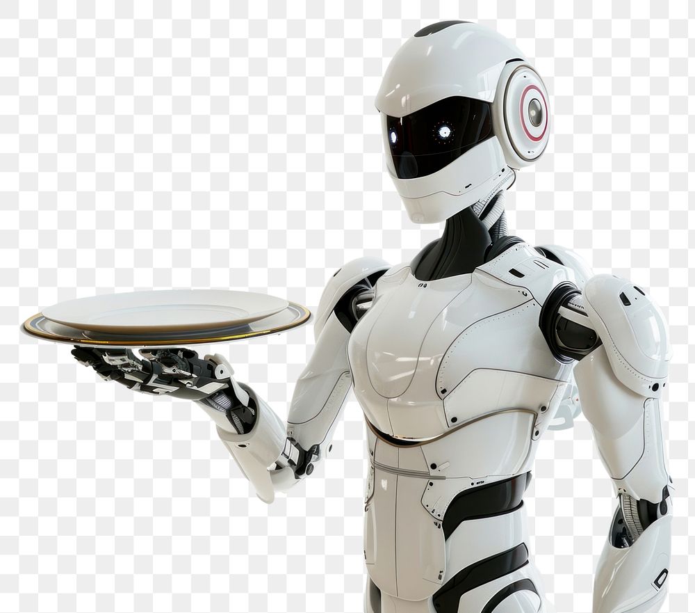PNG  Robot waiter technology standing helmet.