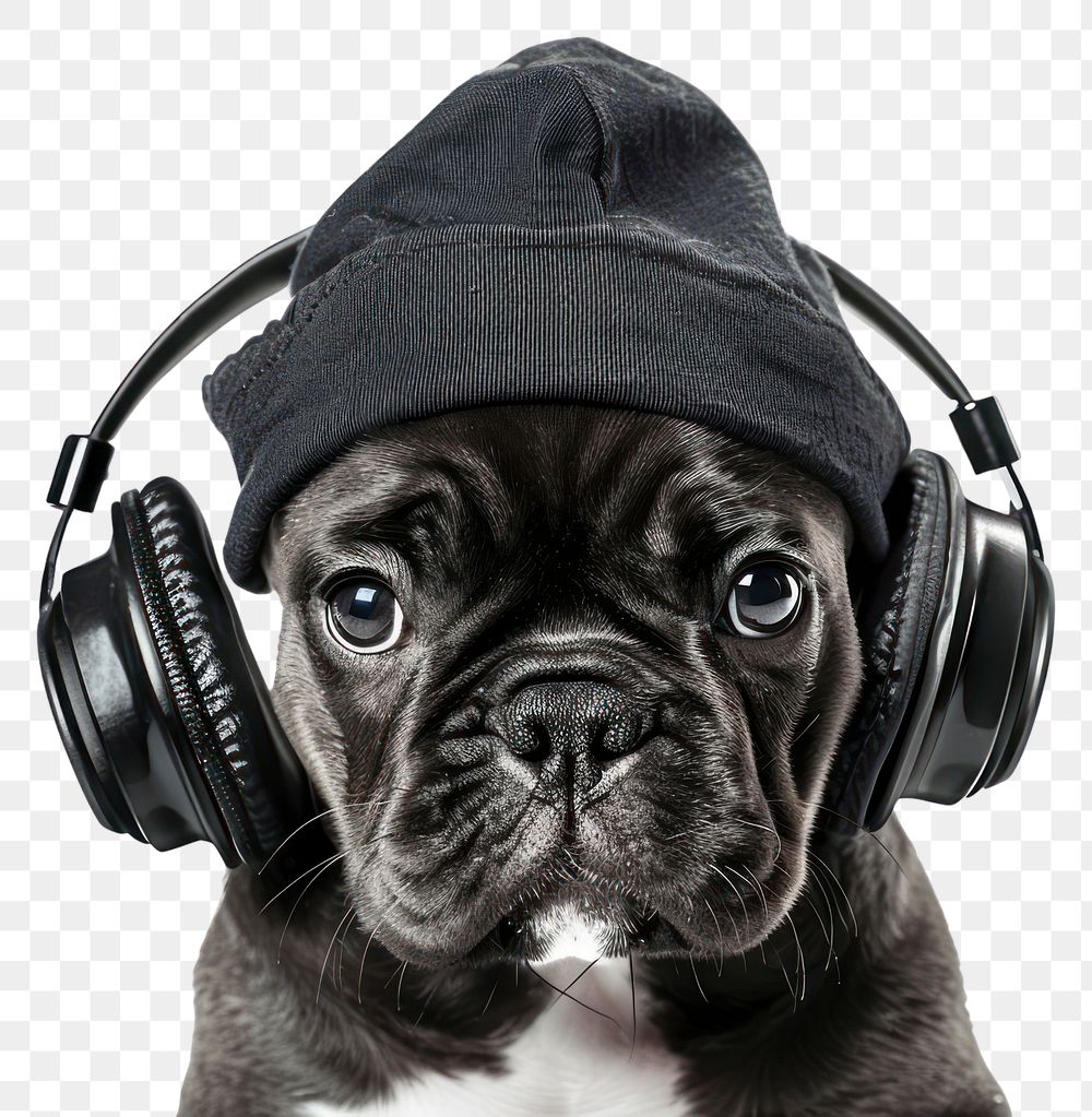 PNG Bulldog headphones portrait headset.