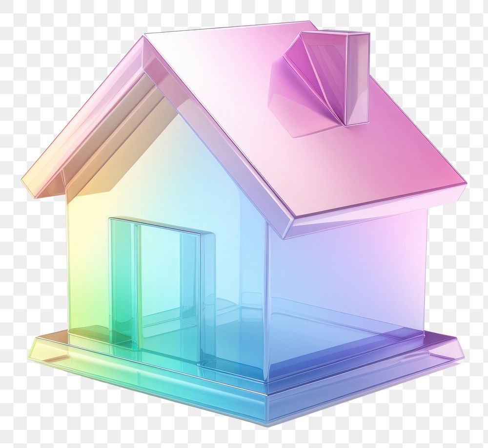 PNG 3d render home icon holographic white background architecture investment.