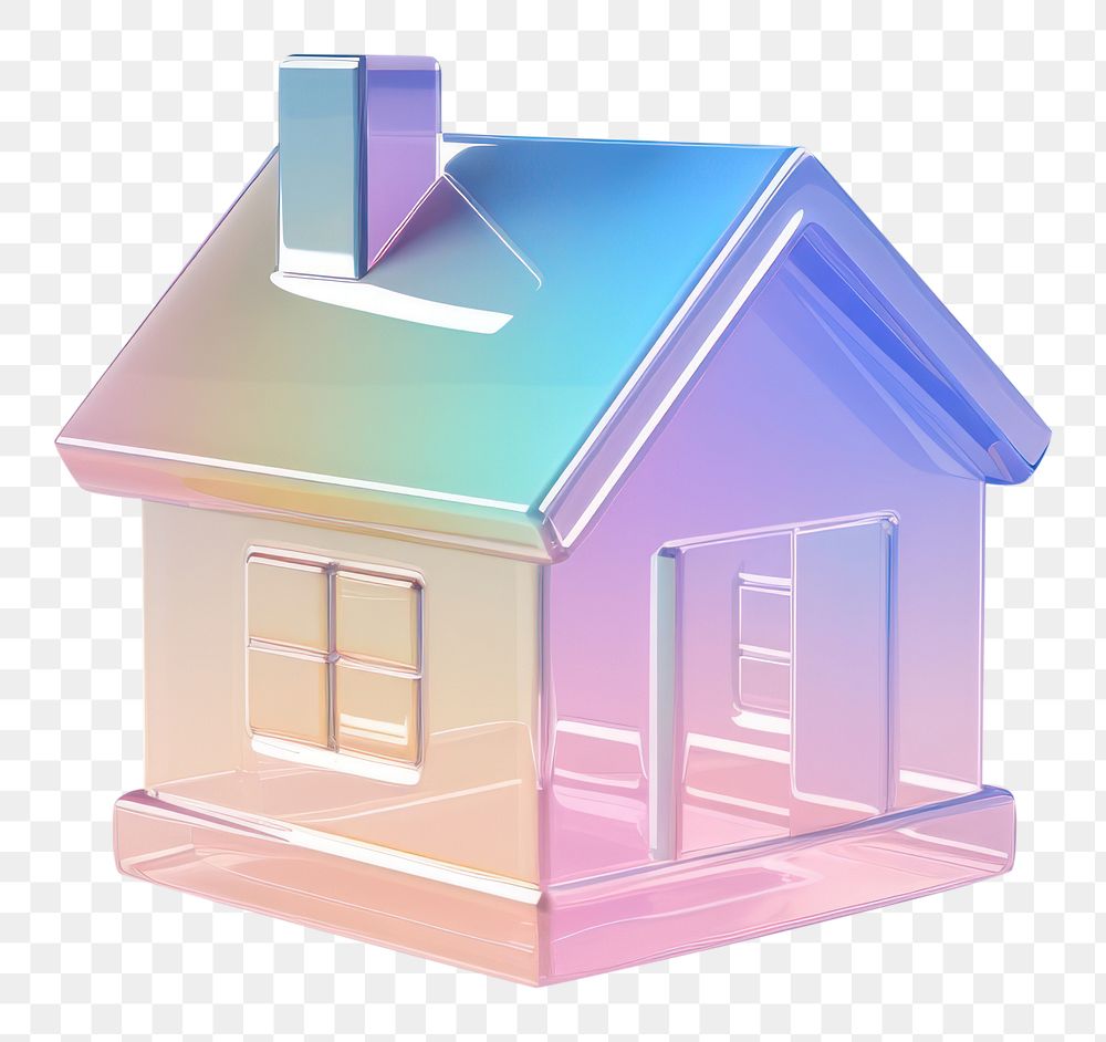PNG  3d render home icon holographic architecture building house.