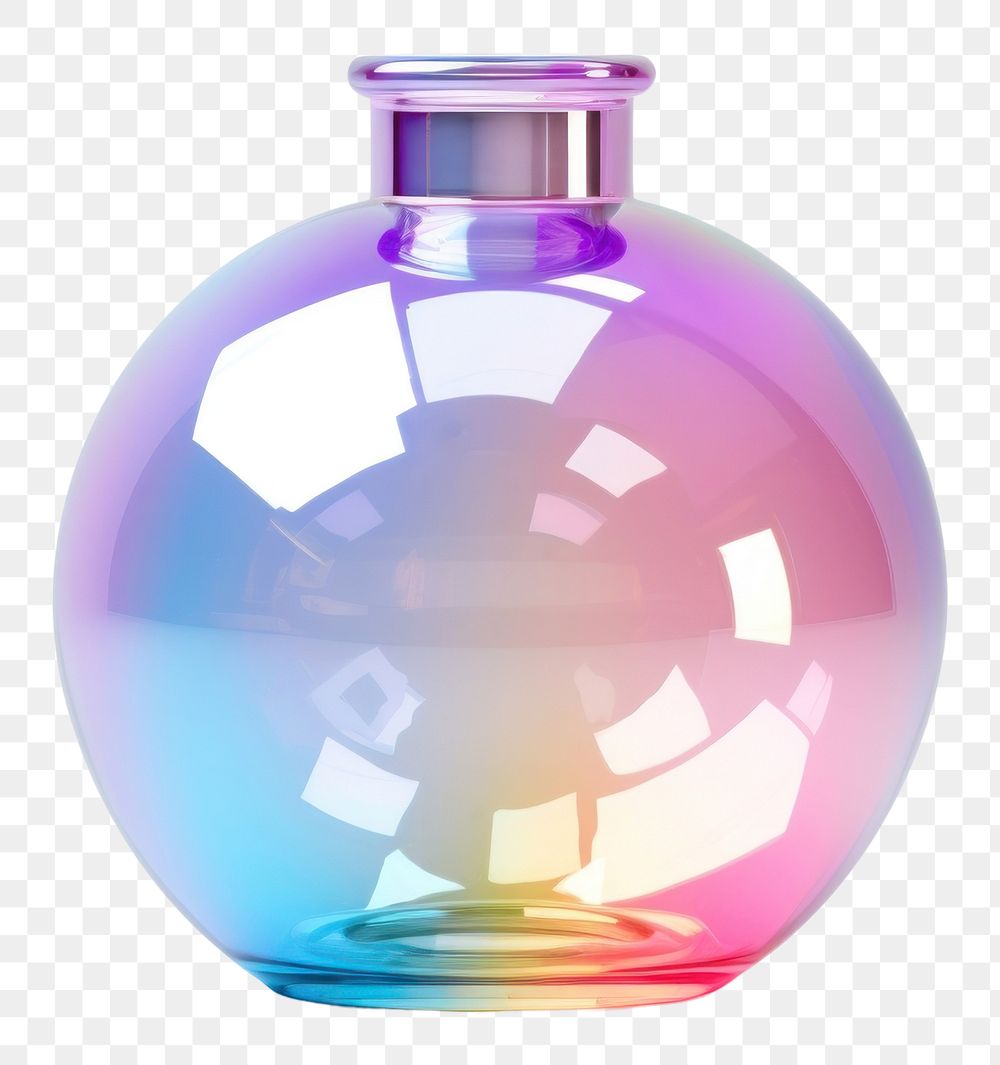 PNG 3d render bottle holographic perfume glass white background.