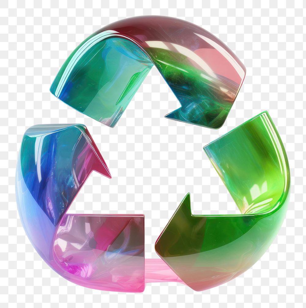 PNG 3d render recycle holographic white background recycling circle.