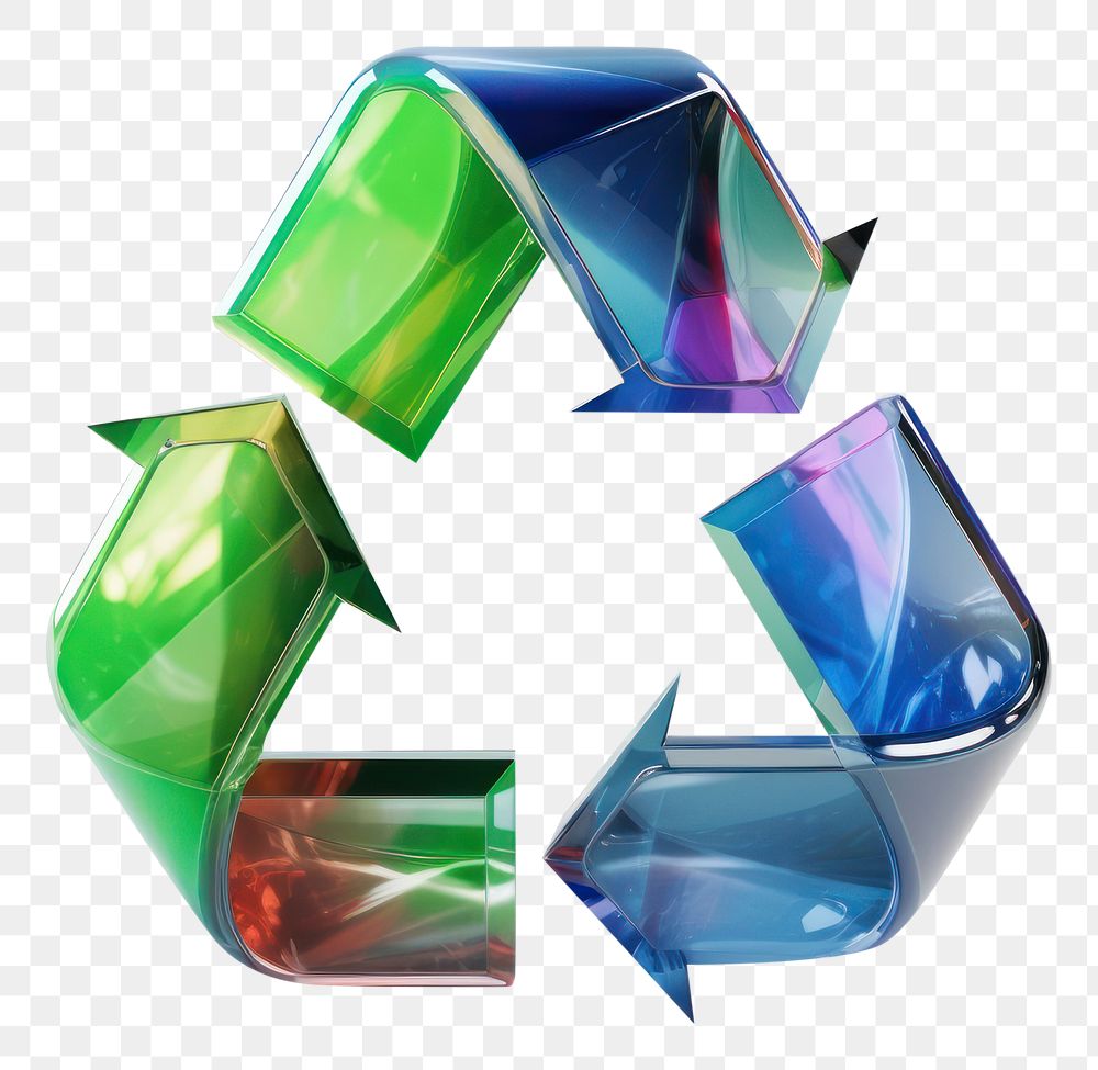 PNG  3d render recycle icon holographic gemstone white background recycling.