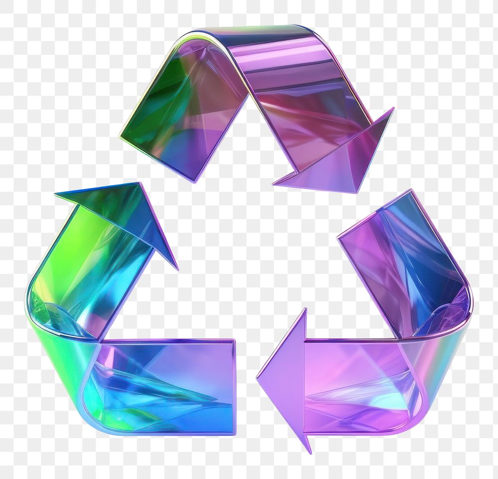 PNG 3d render recycle icon holographic gemstone white background recycling.