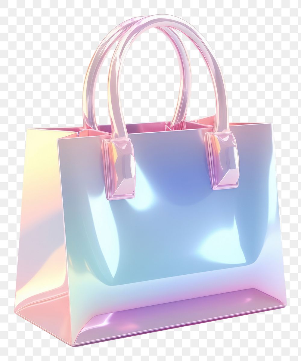 PNG 3d render rshopping bag icon holographic handbag purse white background.