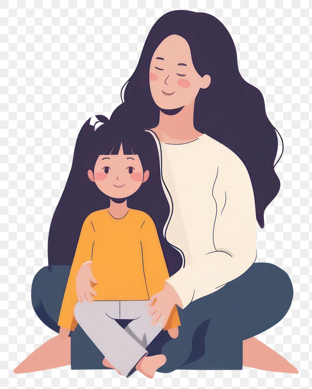PNG Mother and daughter flat illustration drawing sketch adult.
