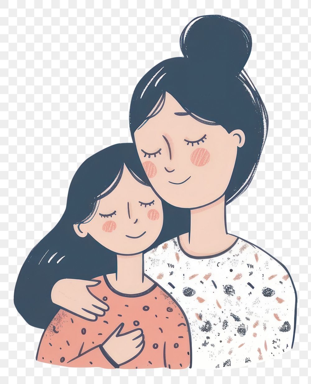 PNG Mother and daughter flat illustration drawing sketch art.