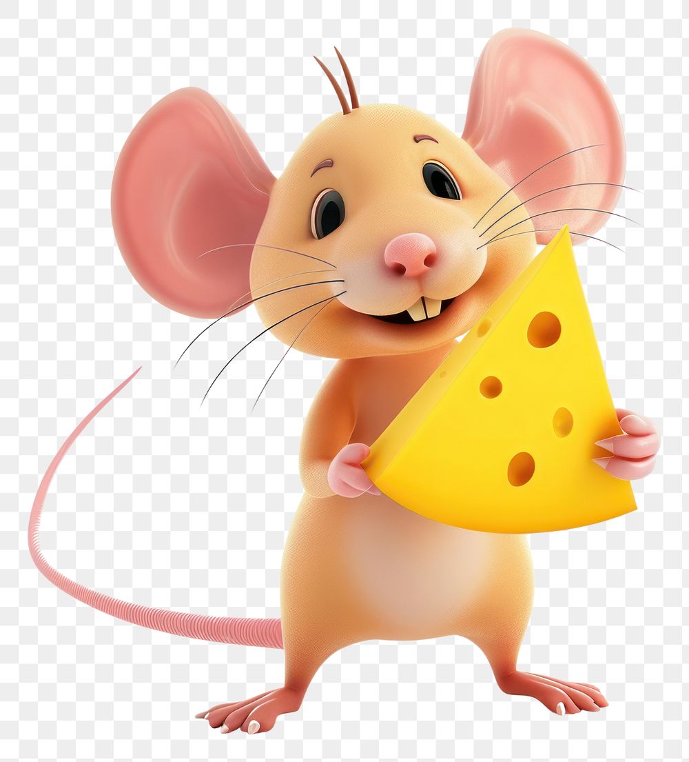 PNG Mouse holding cheese cartoon animal rodent.