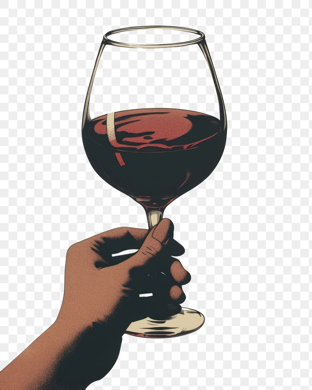 PNG Vintage illustration of wine glass holding drink hand
