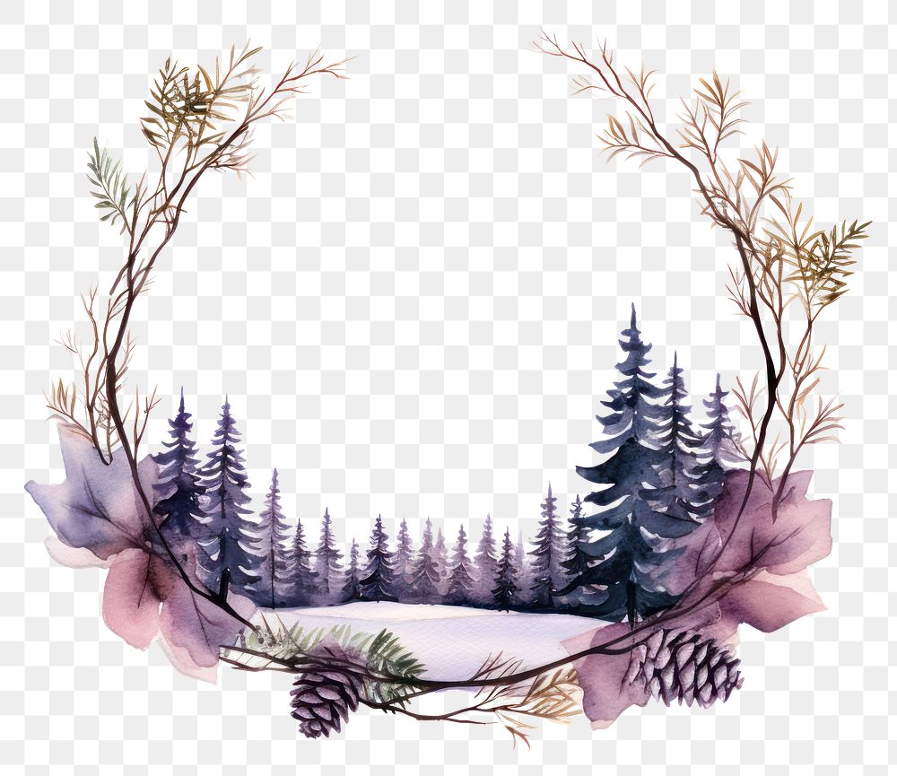 PNG Vintage drawing winter forest flower circle purple.