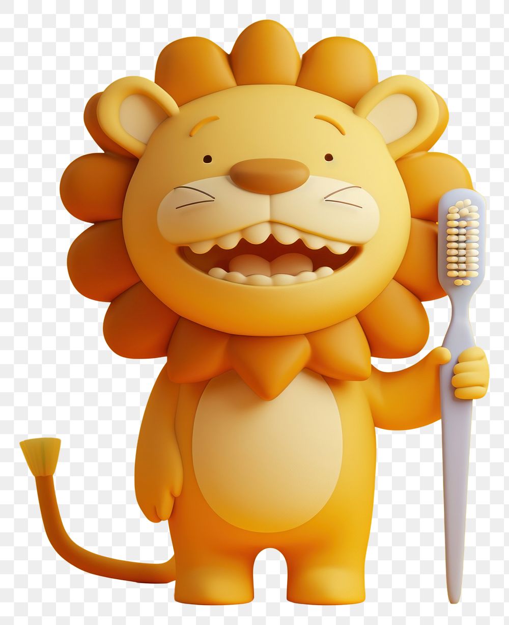 PNG  Lion holding a tooth brush representation creativity toothbrush.
