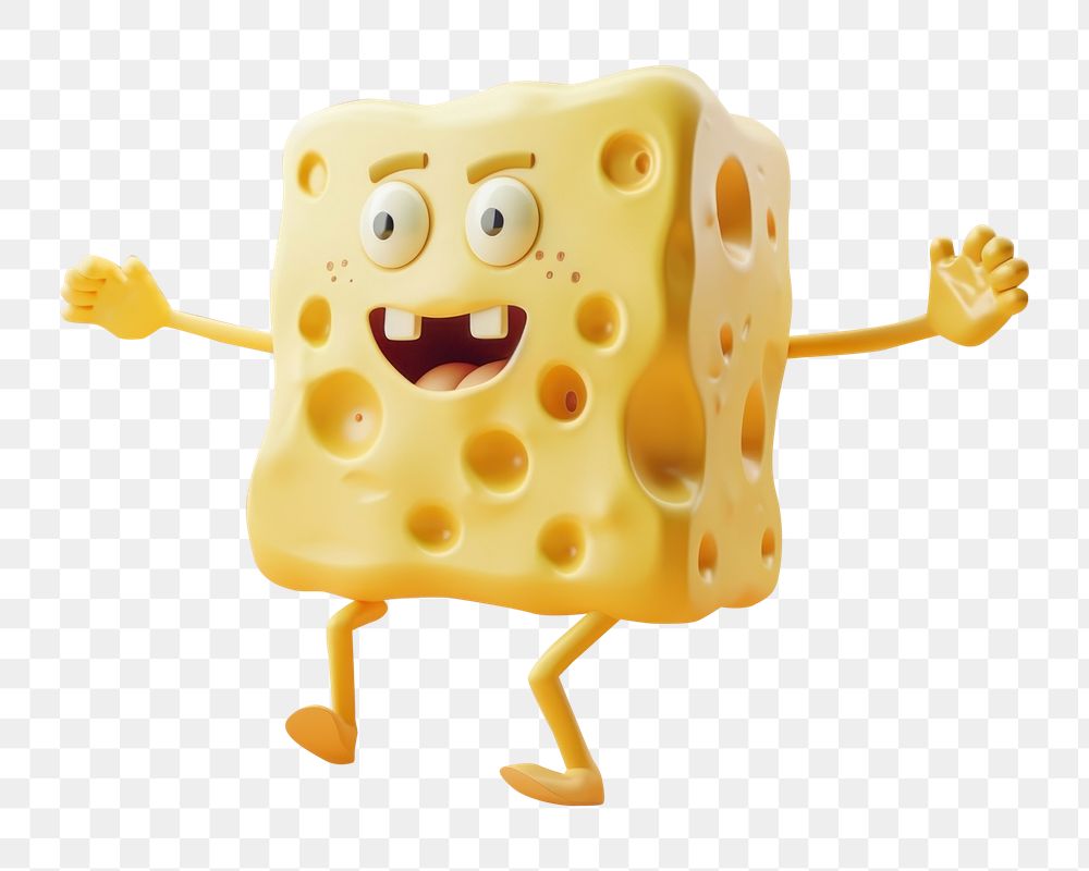 PNG 3d cheese melting character cartoon food toy.