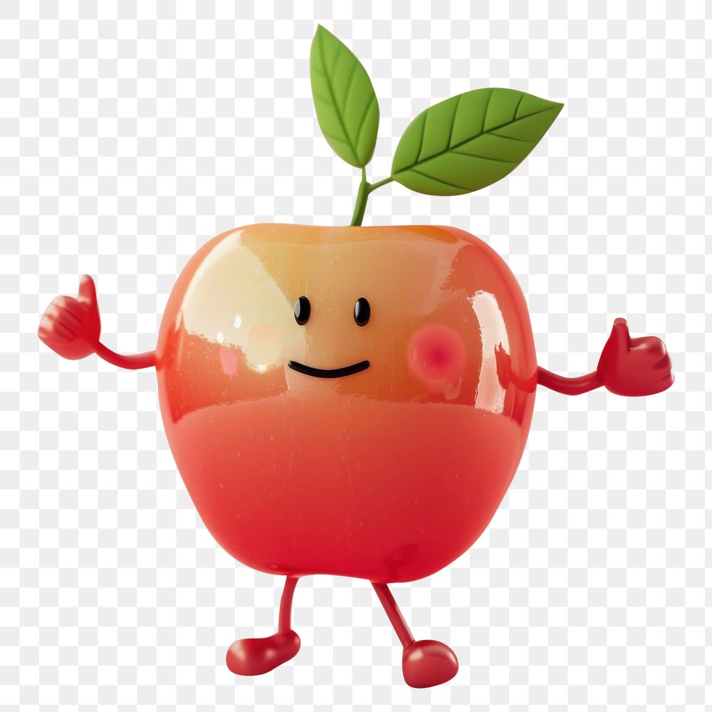 PNG 3d happy apple character cartoon plant anthropomorphic.