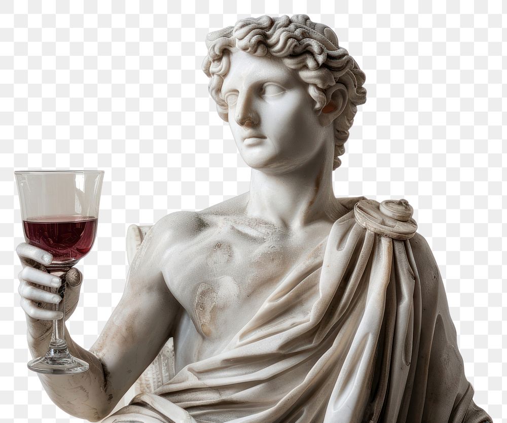 PNG Greek sculpture holding wine statue glass white background.