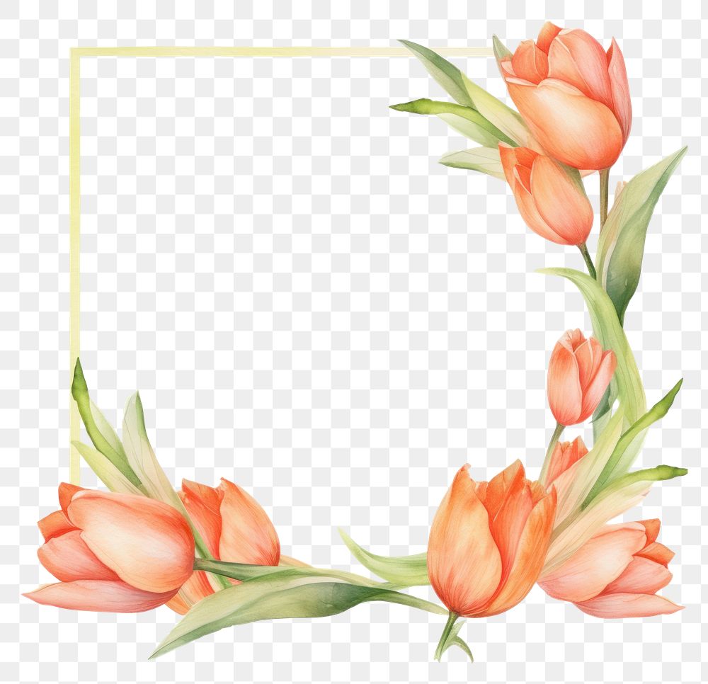 PNG  Tulip frame watercolor flower plant white background.