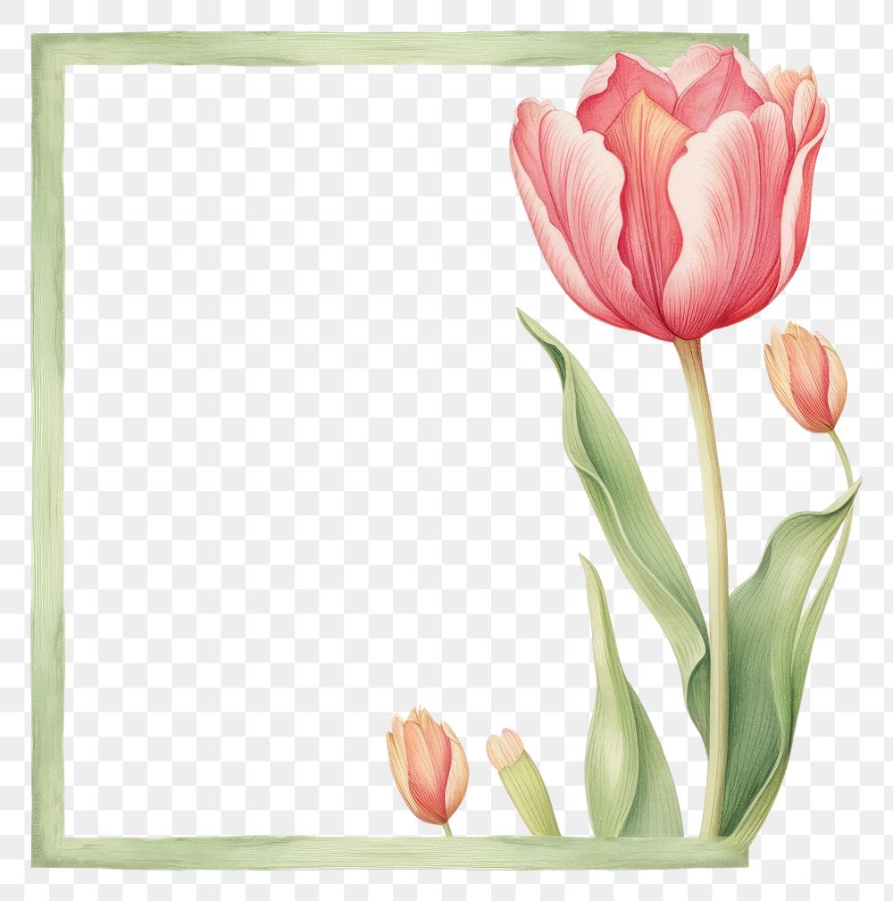 PNG  Tulip frame watercolor flower plant inflorescence.