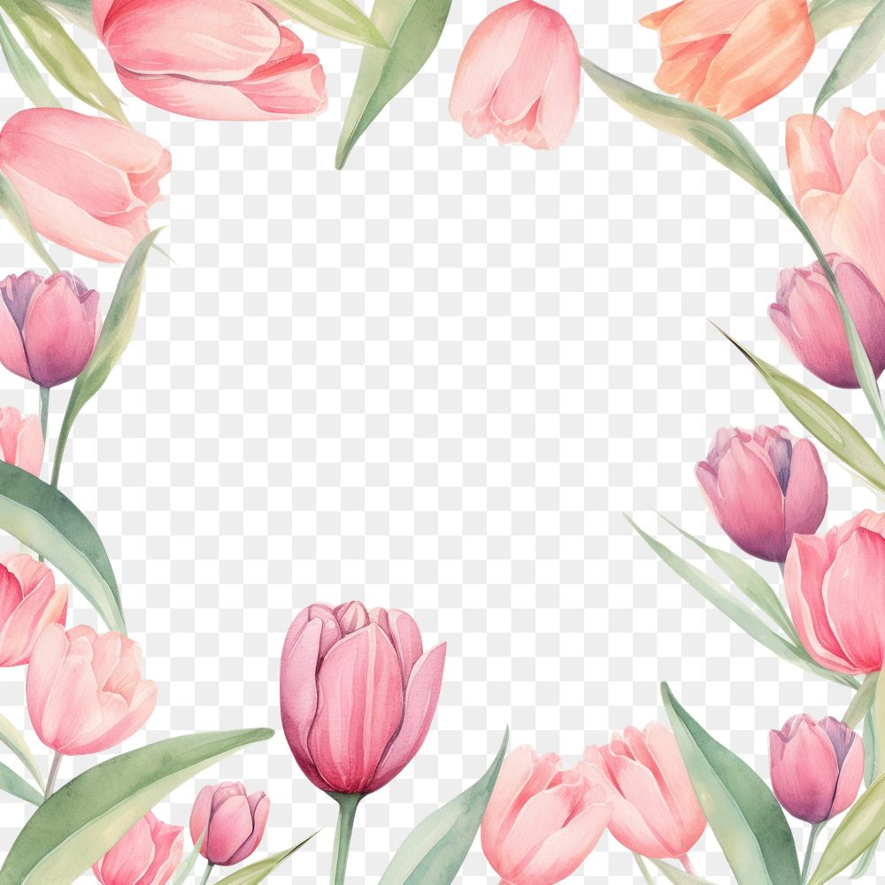 PNG  Tulip frame watercolor backgrounds flower petal.