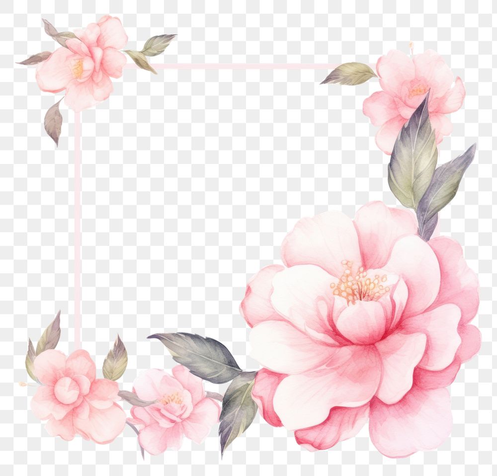 PNG  Camellia frame watercolor flower petal plant.