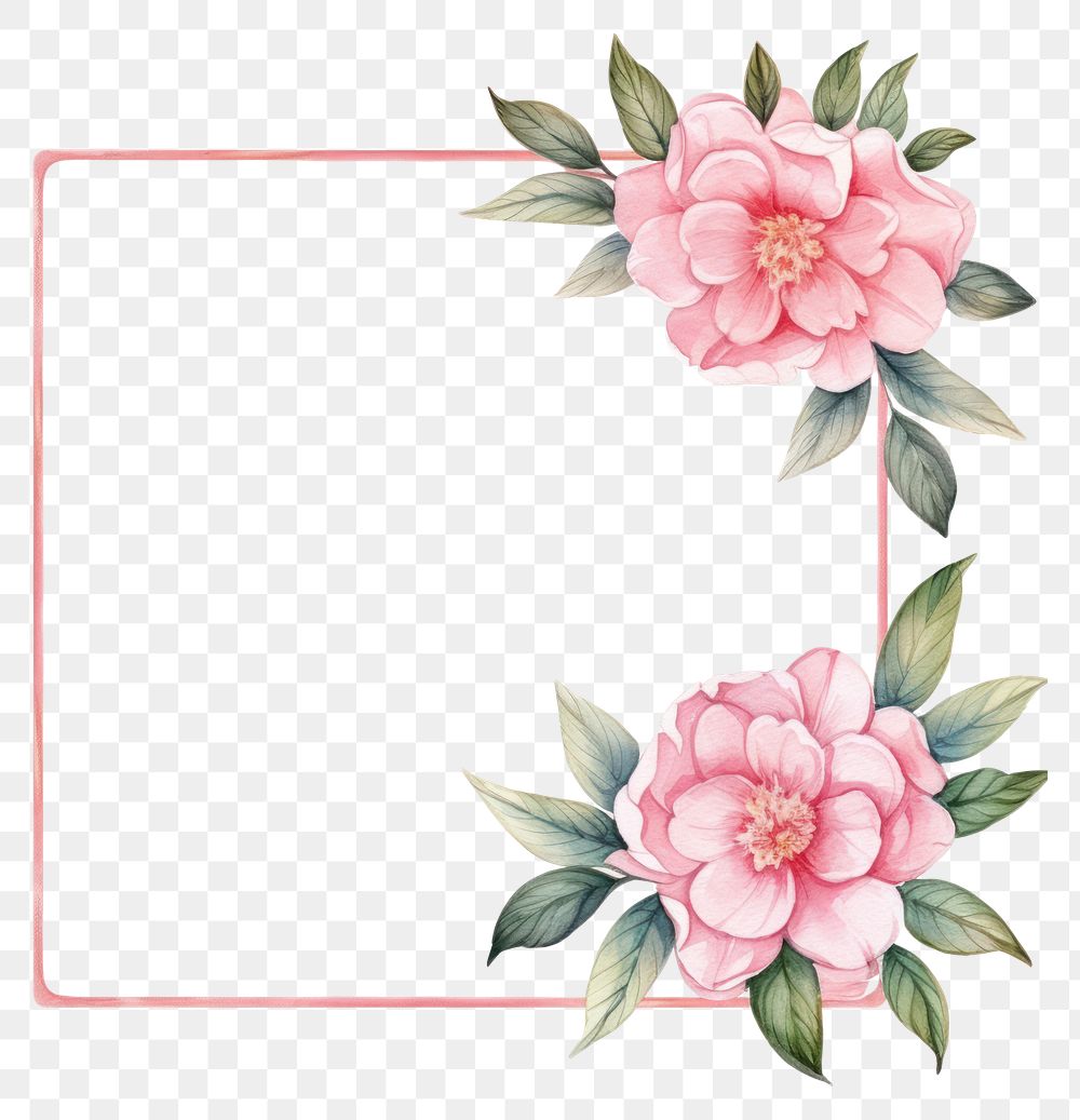 PNG  Camellia frame watercolor pattern flower plant.