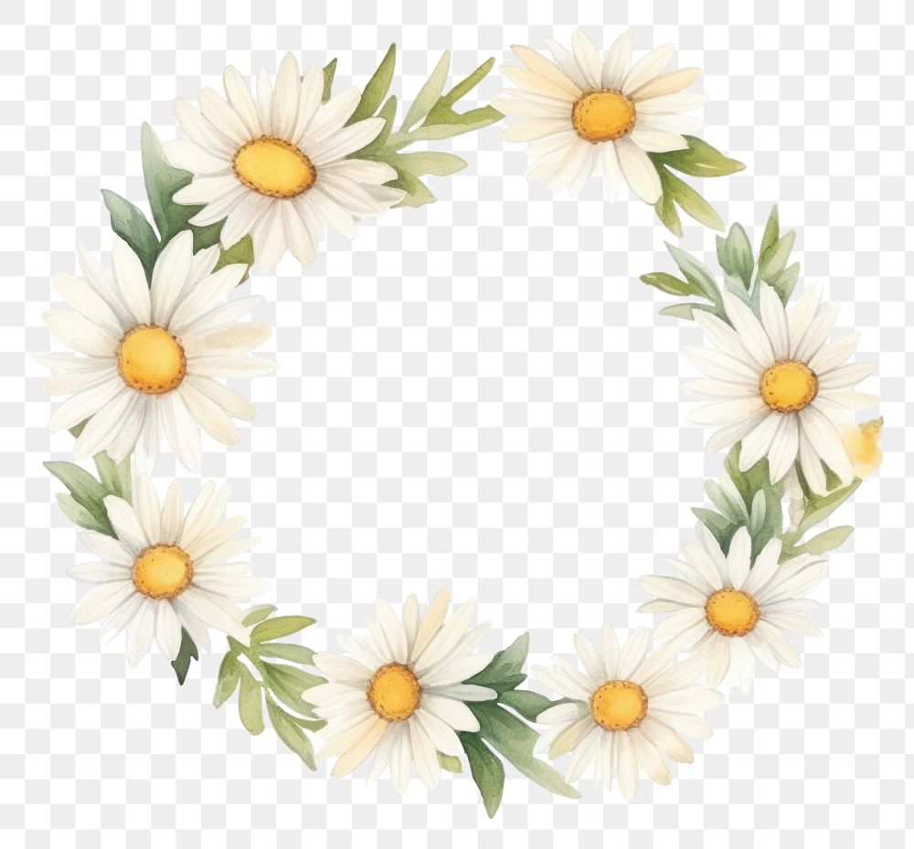 PNG  Daisy frame watercolor flower wreath plant.