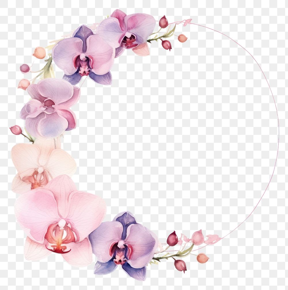 PNG  Orchid frame watercolor jewelry flower wreath.